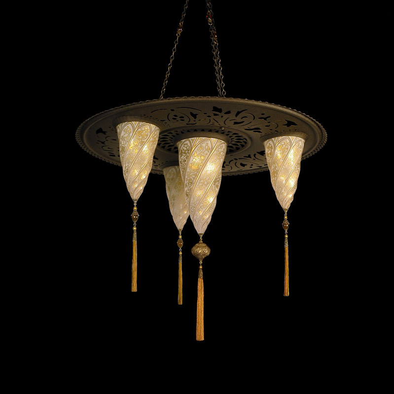Fortuny Sultan Cesendello glass gold lamp with 3 shades
