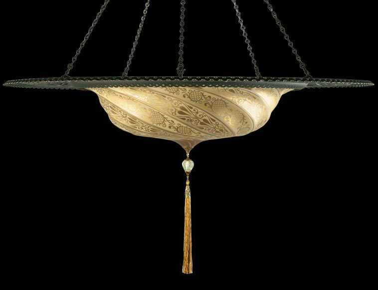 Fortuny Scudo Saraceno gold classic glass lamp with metal ring