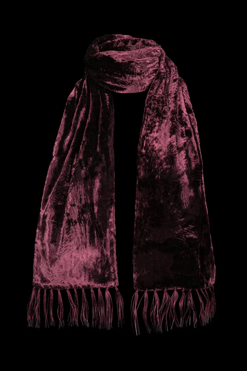 Fortuny Furrowed Velvet Scarf with fringes Aubergine