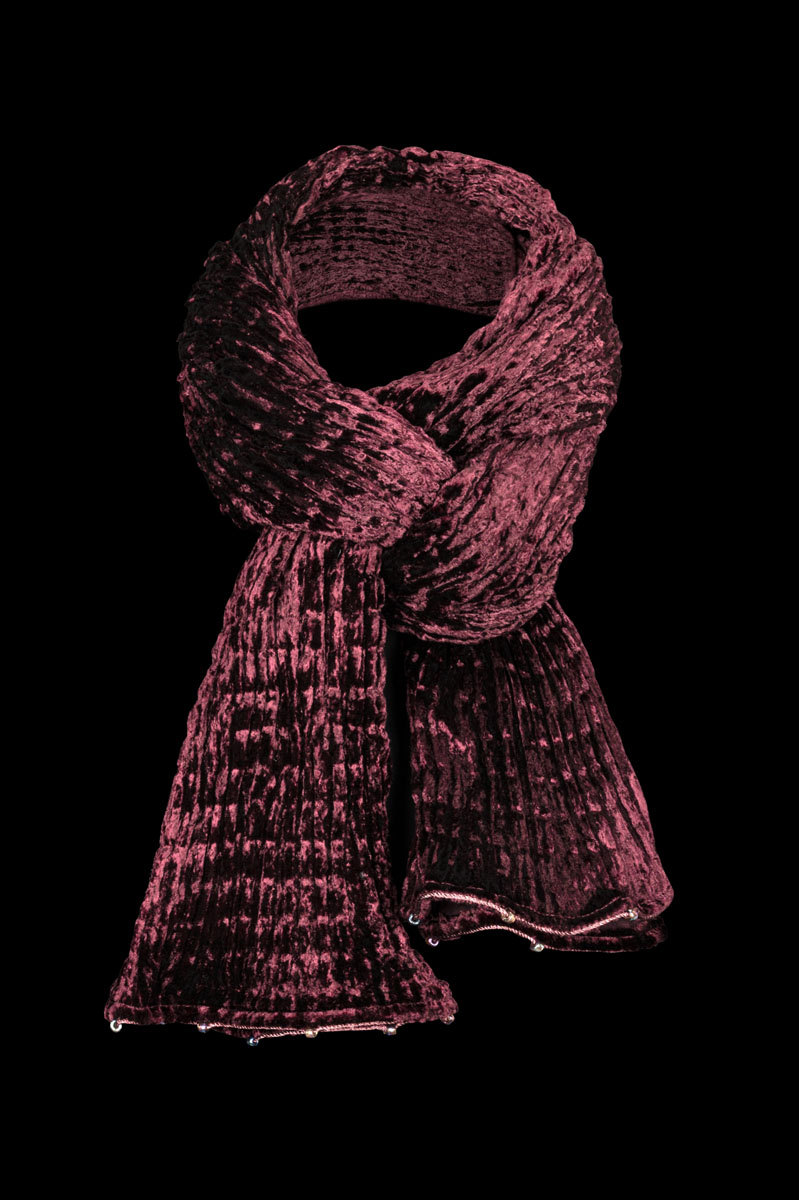 Fortuny Pleated Velvet Scarf Aubergine