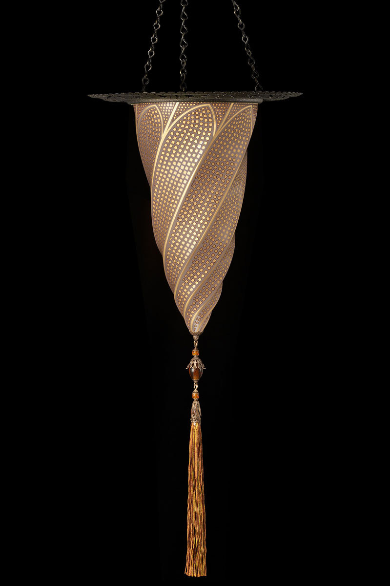 Fortuny Cesendello mosaic gold glass lamp with metal ring