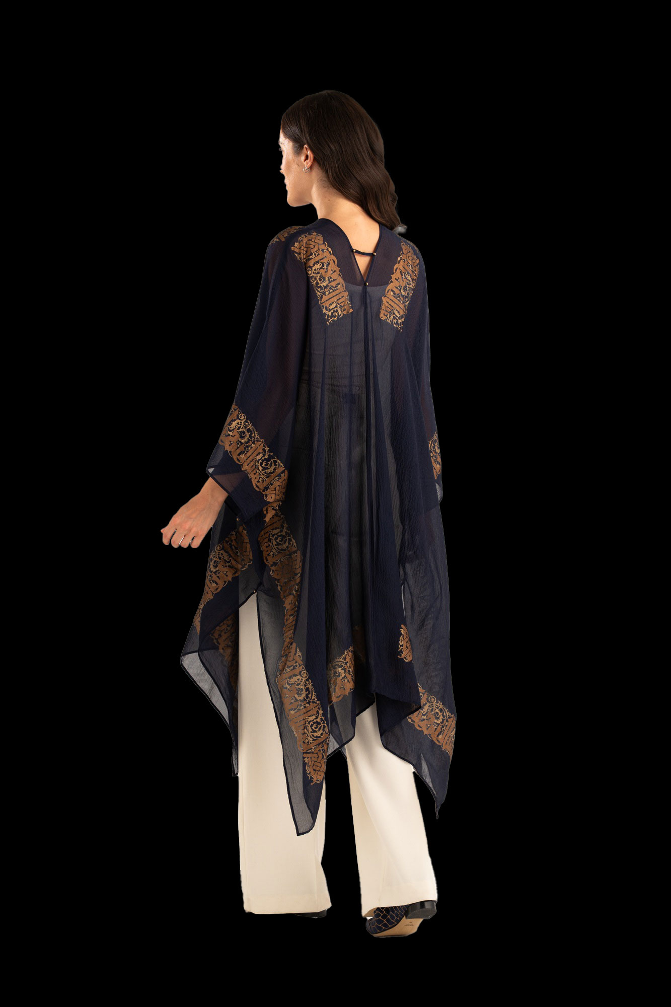 Esther Abendmantel aus Crêpe Georgette | Arabo Marineblau