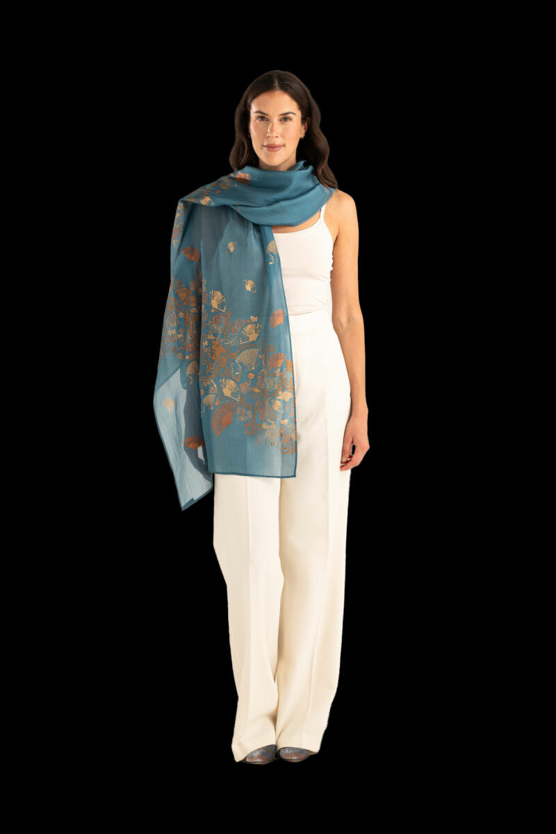 Schal aus Crêpe Georgette | Ventagli Helles Teal